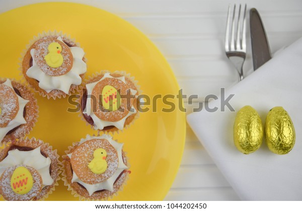 Homemade Butterfly Cakes On Yellow Plate Stock Photo Edit Now