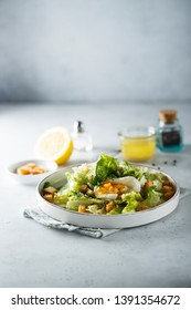 Homemade Caesar Salad With Poached Egg