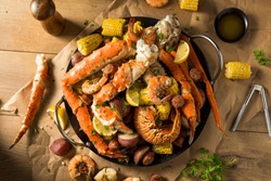 Homemade Cajun Seafood Boil With Lobster Crab And Shrimp