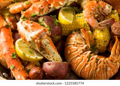 Homemade Cajun Seafood Boil With Lobster Crab And Shrimp