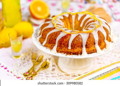 Homemade Cake With Carrot, Orange, Lemon And Limoncello On A Plate