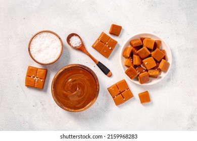 Homemade Caramel Candies With Caramel Sauce And Salt