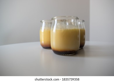 Homemade Crème Caramel Chilling In A Crystal Glass.