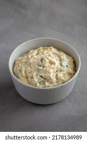 Homemade Caramelized Onion And Spinach Dip, Side View. 