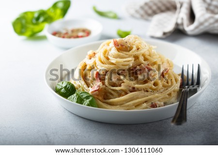 Similar – Foto Bild Klassische Spaghetti Carbonara auf weißem Teller