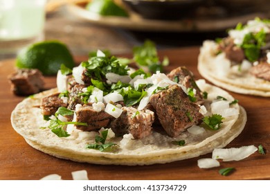 Homemade Carne Asada Street Tacos with Cheese Cilantro and Onion
