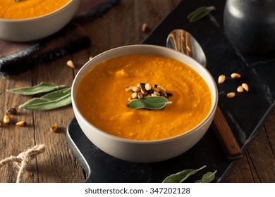 Homemade Carrot Ginger Soup With Toasted Pine Nuts