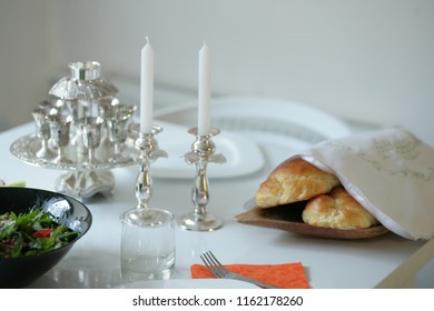 Homemade Challah,Sabbath Candles On The Table