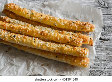 Homemade Cheese Bread Sticks On A Light Wooden Background 