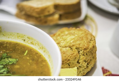 Homemade Cheese Scone With Lentils Soup