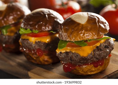 Homemade Cheeseburger Sliders With Lettuce Tomato And Cheese