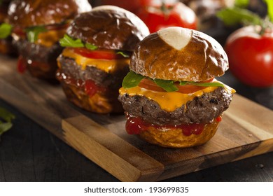 Homemade Cheeseburger Sliders With Lettuce Tomato And Cheese