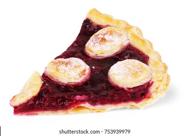 Homemade Cherry Pie Slice Isolated On A White Background. Focus Stacking Used For Large Depth Of Field