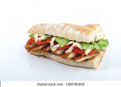 Homemade Chicken Sandwich Isolated On White Background