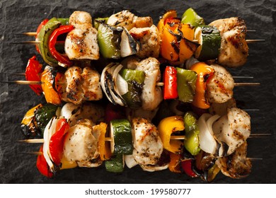 Homemade Chicken Shish Kabobs With Peppers And Onions