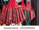 homemade Chinese sausage in local market