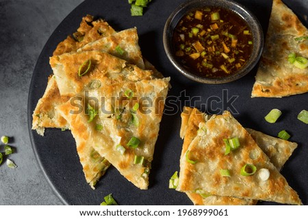 Homemade Chinese Scallion Pancake with Dipping Sauce