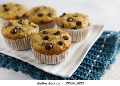 Homemade Chocolate Banana Muffin On The White Plate