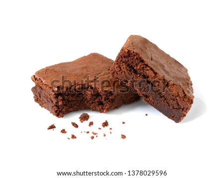 Homemade chocolate brownies with crumbs isolated on white background