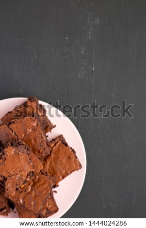 Similar – Image, Stock Photo Pink chocolate brownie in a tray on white table