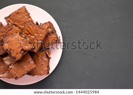 Similar – Image, Stock Photo Pink chocolate brownie in a tray on white table