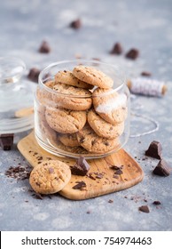 Homemade Chocolate Chip  Cookies In A Glass Jar