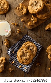 Homemade Chocolate Chip Cookies With Walnuts And Milk