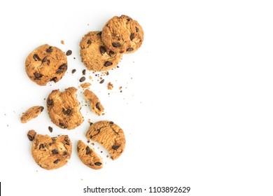 homemade chocolate chips cookies on white background in top view - Shutterstock ID 1103892629