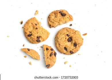 homemade chocolate chips cookies on white background in top view - Shutterstock ID 1720732003