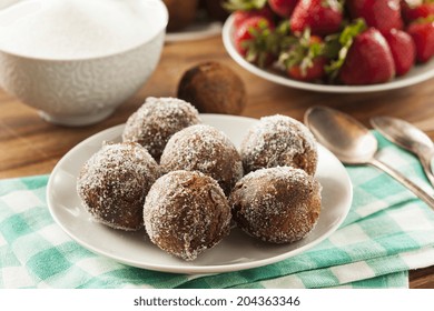 Homemade Chocolate Donut Holes With Sugar For Breakfast