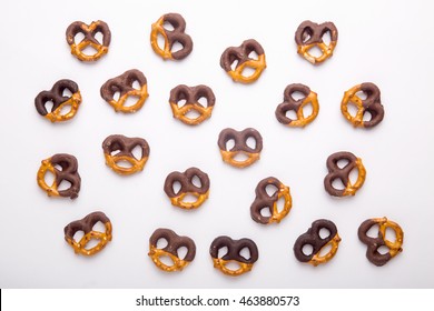 Homemade Chocolate Mini Pretzels On An Isolated Background