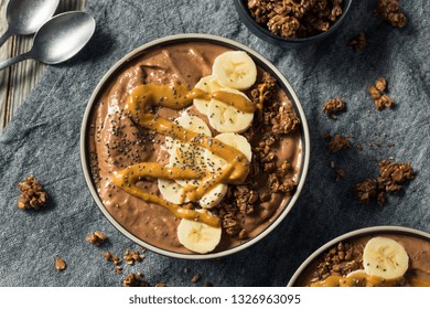 Homemade Chocolate Smoothie Bowl with Banana and Peanut Butter