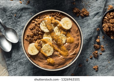 Homemade Chocolate Smoothie Bowl With Banana And Peanut Butter