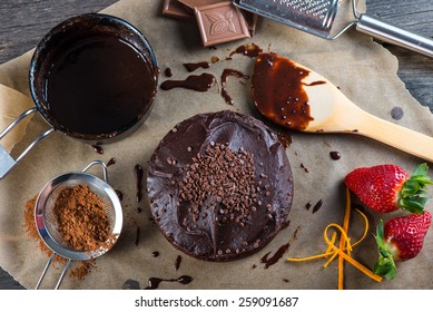 Homemade Chocolate Torte Cake From Above