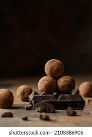 Homemade Chocolate Truffles With Cocoa Powder.