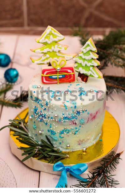 Homemade Christmas Cake Decorated Gingerbread On Stock Image