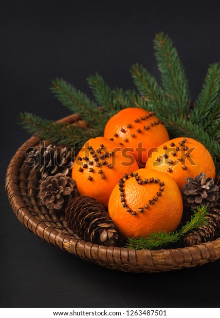 Homemade Christmas Decoration Aromatic Oranges Cloves Stock Photo