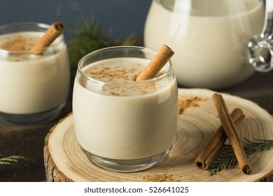 Homemade Christmas Eggnog With Cinnamon And Nutmeg