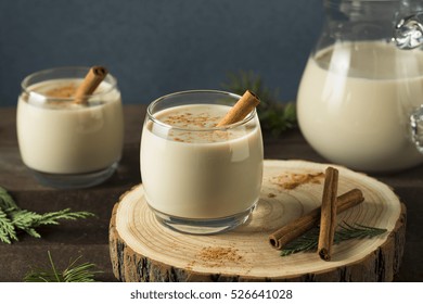 Homemade Christmas Eggnog With Cinnamon And Nutmeg