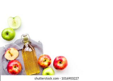 Homemade cider from ripe apples. White background top view copy space