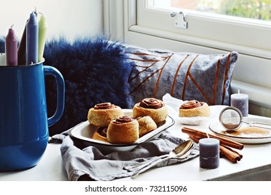 Homemade Cinnamon Roll For The Christmas Holiday. Hygge Food