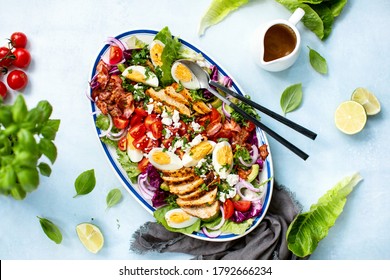 Homemade Cobb Salad Served In An Oval Dish, Overhead View