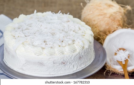 Homemade Coconut Cream Cake With Coconut Fruit