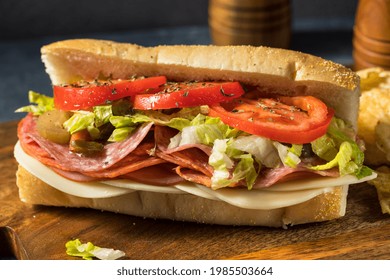 Homemade Cold Cut Italian Sub Sandwich With Salami Lettuce And Tomato