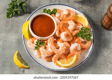 Homemade Cold Shrimp Cocktail with Lemon and Sauce - Shutterstock ID 2205197367