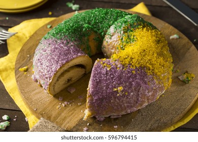 Homemade Colorful Mardi Gras King Cake for Fat Tuesday
