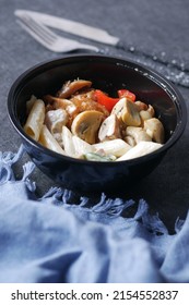  Homemade Cooked Chicken Mushroom Pasta In A Bowl 