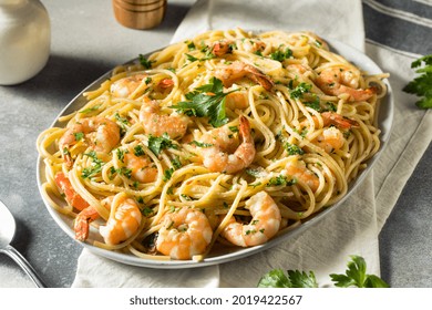 Homemade Cooked Shrimp Scampi with Pasta with Parsley
