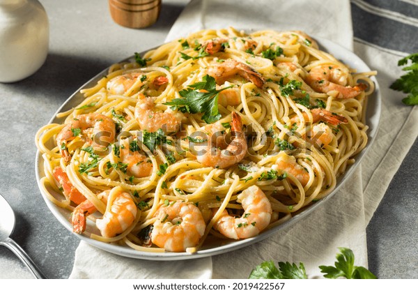 Homemade\
Cooked Shrimp Scampi with Pasta with\
Parsley