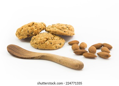 homemade cookie chocolate muesli and almond with wooden spoon. - Powered by Shutterstock